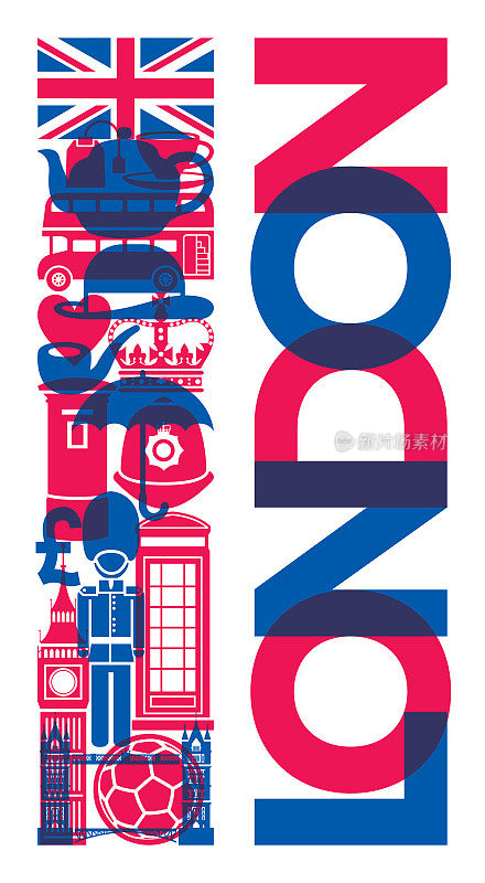 伦敦标志英国文化旅游背景Risograph Effect